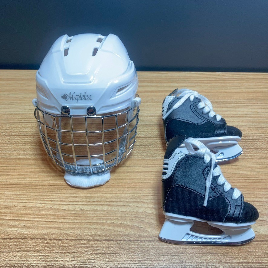 Maplelea Hockey Gear 18&Quot; Doll Accessories White Helmet Black Ice Skates Set