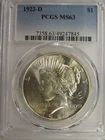 PCGS MS 63 1922-D Peace Dollar