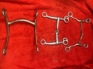 3 Vintage Western Horse Bits One Has Copper Mouthpiece ￼