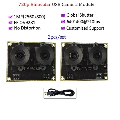 2pcs 210fps 720P Global Shutter USB Camera Module OV9281 Dual Len FF Monochrome