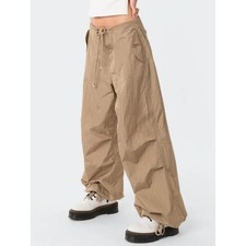 Edikted Y2K Wide Leg Low Rise Baggy Cargo Pants With Drewstring Waist Ankles