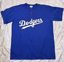 VNTG Majestic Los Angeles Dodgers Blue Mens L #16 Button Up Baseball  T Shirt 