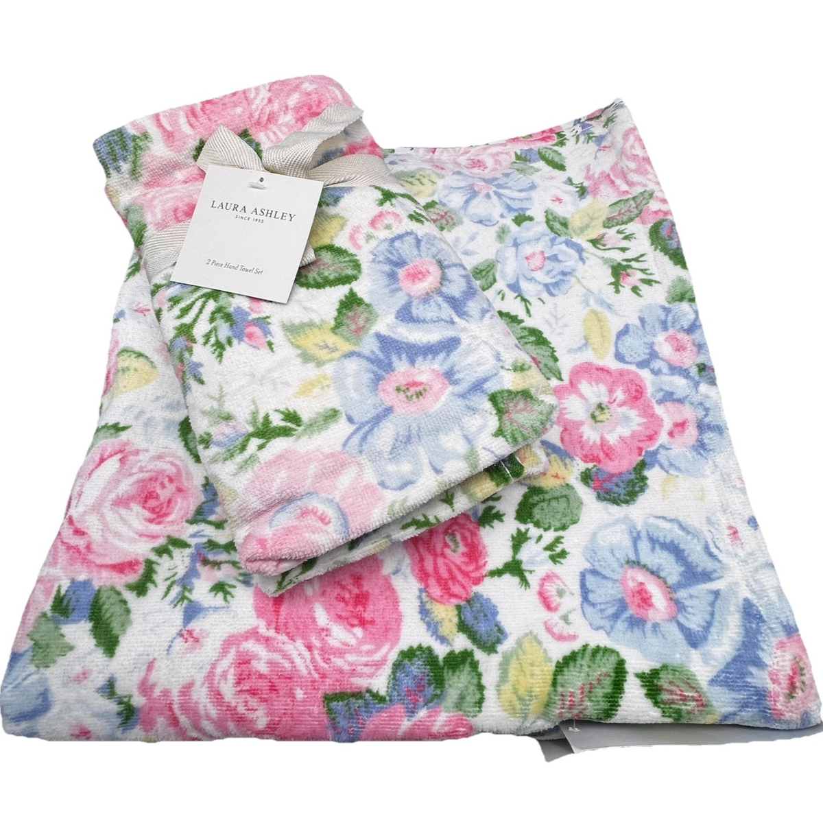 4 pc Laura Ashley FLORAL QUARTET Pink Blue Velour 2 Bath 2 Hand