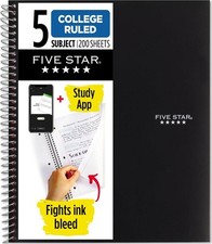Spiral Notebook  Study App 5 Subject College Ruled Paper 8-1/2" x 11" 200 Sheet