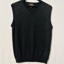 Pronto Uomo V-Neck Dark Gray Sweater Vest 100 Merino Wool Mens Lg Runs Small