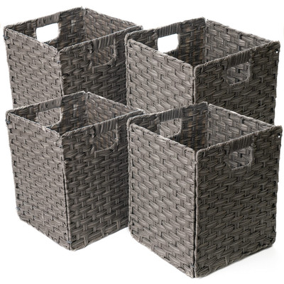 Foldable Synthetic Plastic Wicker Storage Basket Iron Wire Frame By Blue Ridge