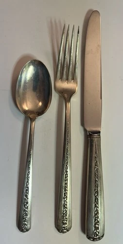 Sterling Silver Dinner Fork, Teaspoon and Knife Towle Rambler Rose Pattern