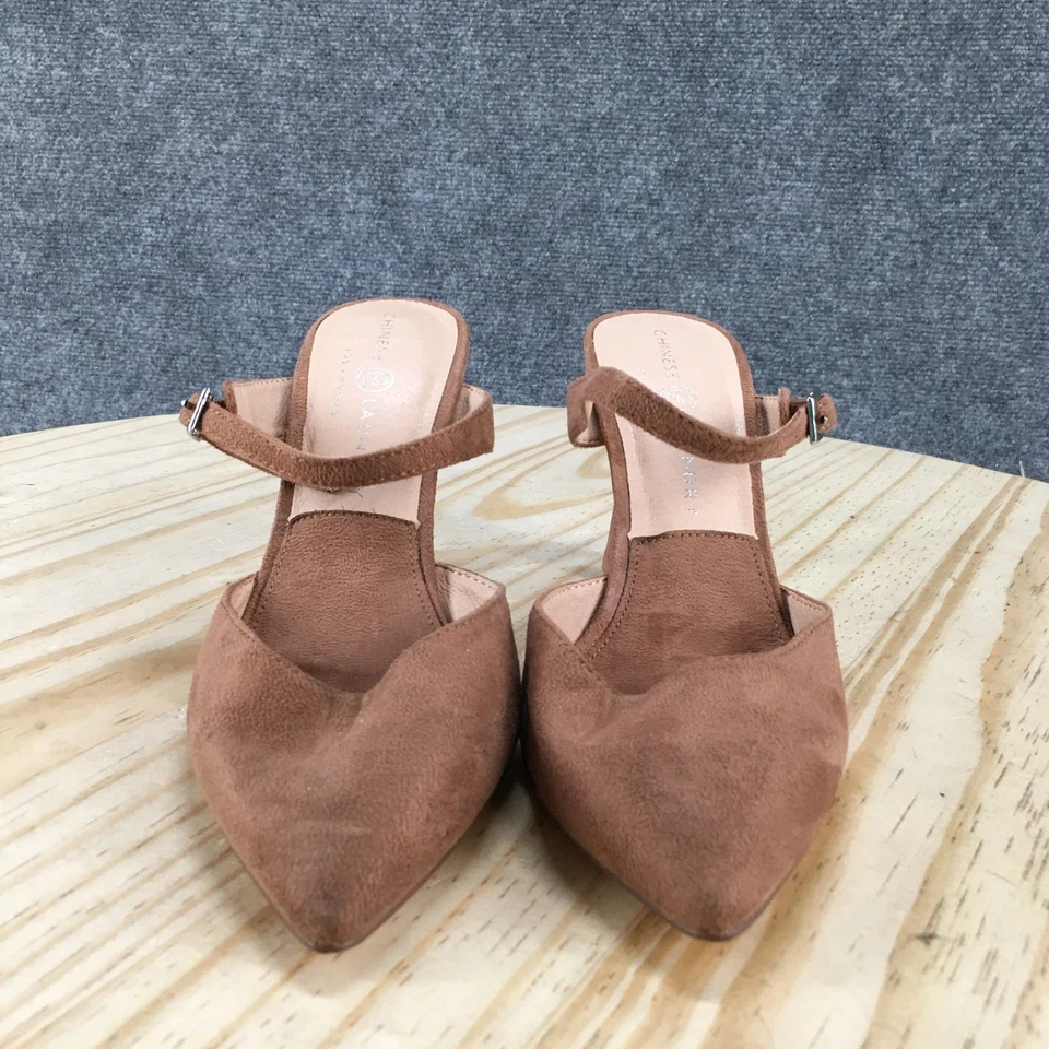 Tacones de lavandería chinos para mujer 6 Kurina Mary Jane Mules zapatos de salón en punta tela marrón Foto 4 de 4