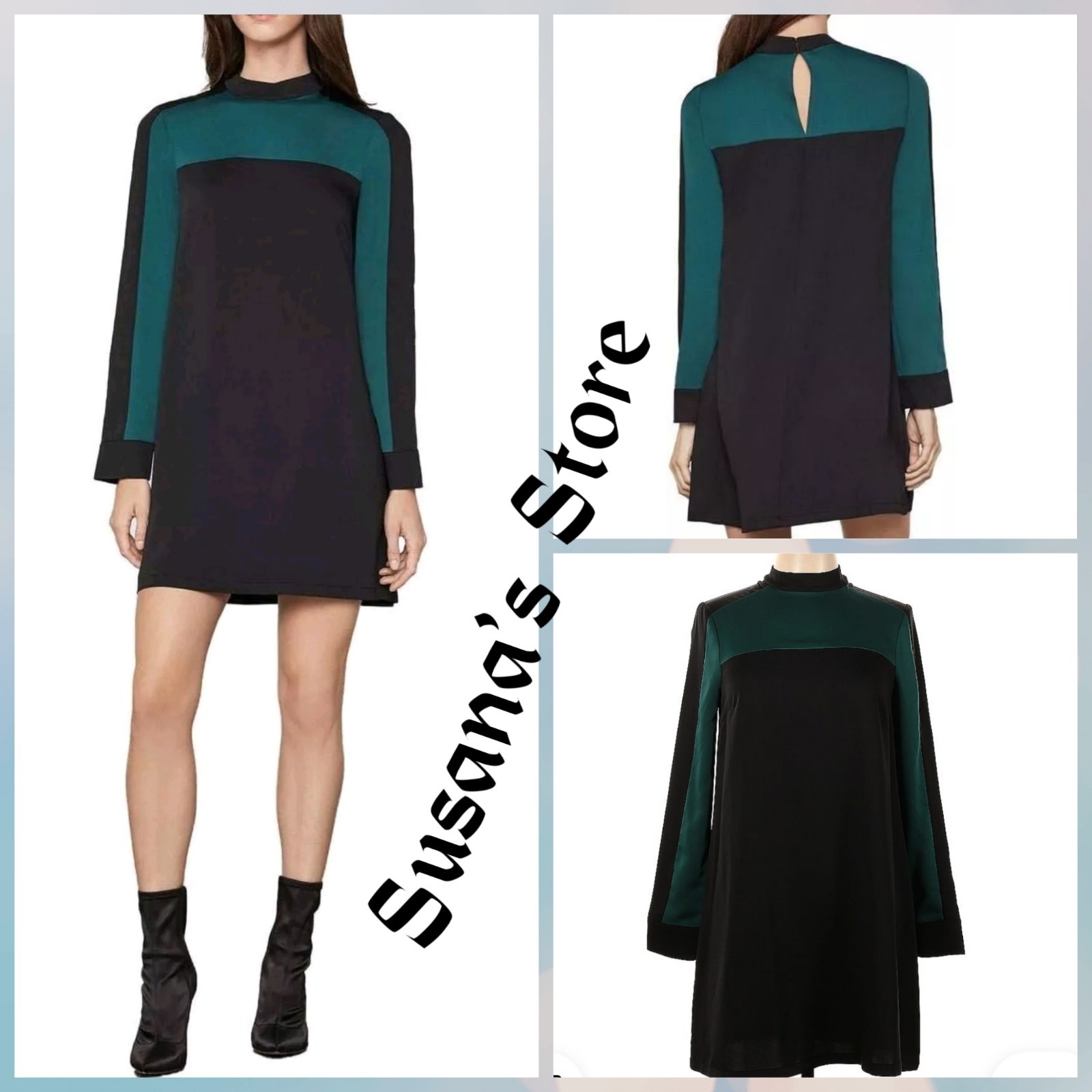 BCBG MAXAZRIA SIZE XS Colorblock Mock Neck Mini Shift Dress