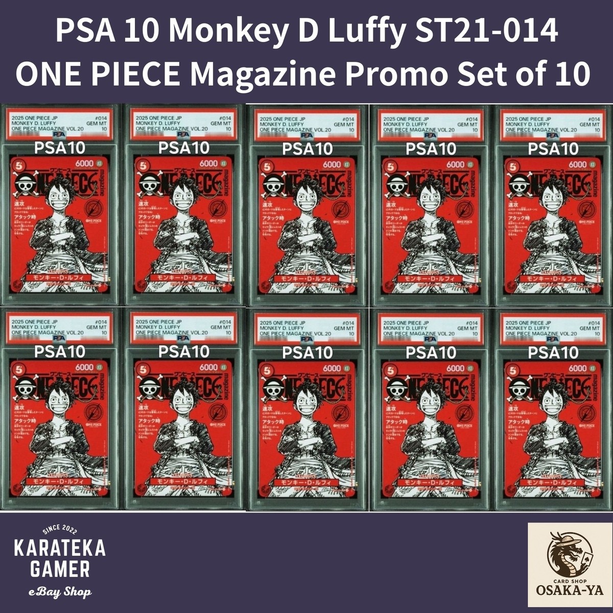 PSA 10 Set of 10 Monkey D Luffy ST21-014 ONE PIECE Magazine Promo