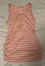Time And Tru Maternity Pink/White Striped Ruched Scoop Neck Stretch Tank S