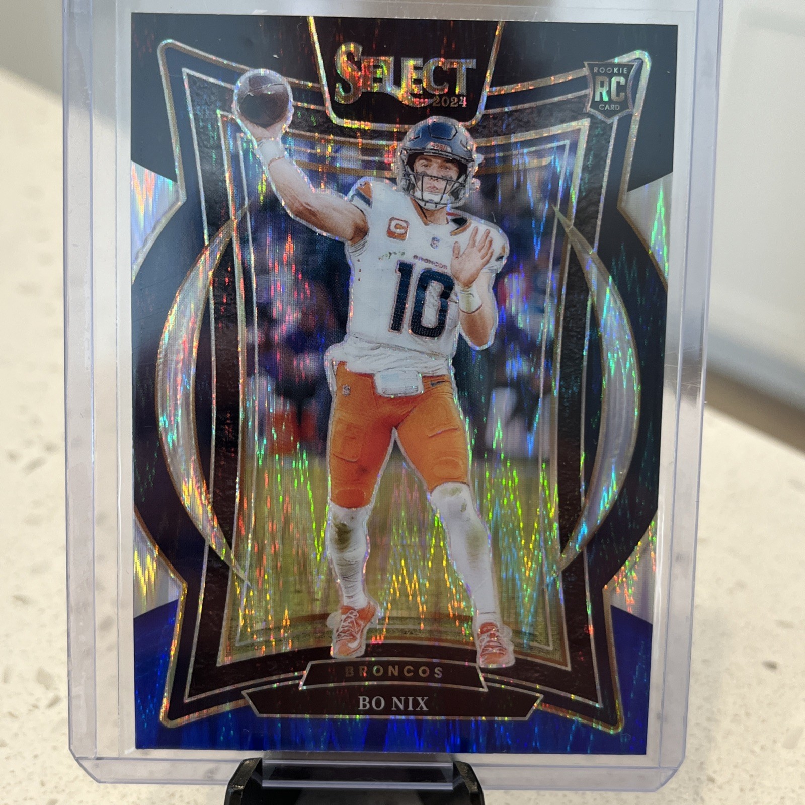 2024 Panini Select Rookie Bo Nix #30 Concourse Black & Blue Shock Prizm RC