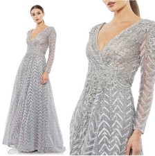 Mac Duggal Gown EmbellishedIllusion Long Sleeve Wrap PlatinumSize 4 NWT 20189