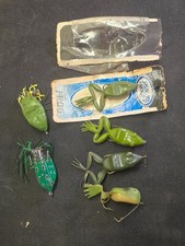 Lot of 6 Vintage Rubber Frog fishing lures Snag Proof Original Bill Plummer
