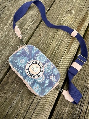 Ivory Ella Crossbody Paisley  Bag Zippers Pink Blue Elephant