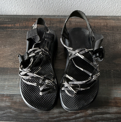Chaco Women’s Black/White Strappy Lace-Up Adjustable Sandals Casual Travel 7