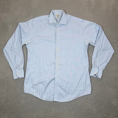 Brooks Brothers Regent Dress Shirt Mens 16.5 36 Blue Glen Plaid Supima Non-Iron