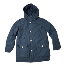 Woolrich Parka Boys 14 Navy Hooded Insulated Button Front Winter Puffer Coat