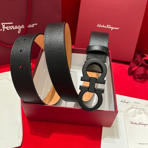 Salvatore Ferragamo Belt Handcrafted Genuine Italian Leather Black Buckle