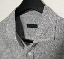 Z Zegna Mens Sz 15.75 Cotton Dress Shirt Gray Floral Print Slim Fit Ermenegildo