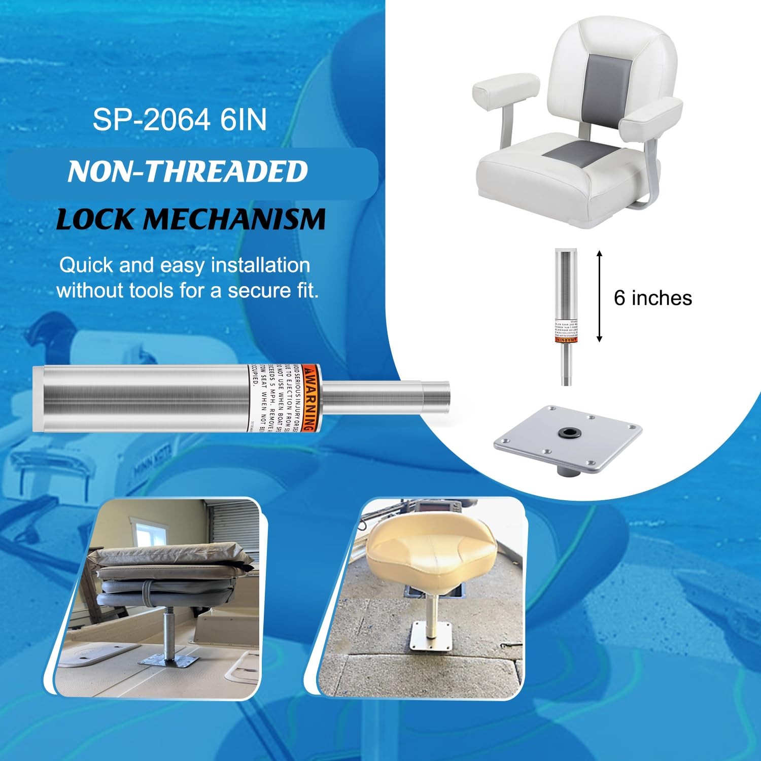 3/4" Boat Seat Pin Boat Pedestal Post 6IN Fits for Pontoon, Fishing & Bass Boats