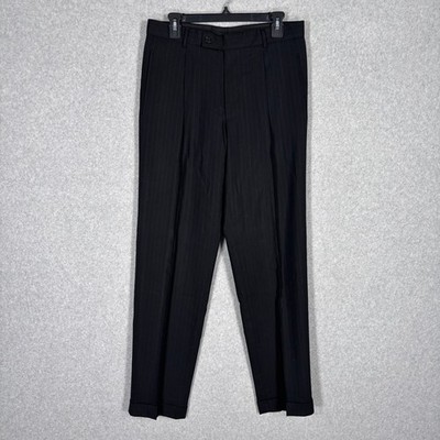 Hugo Boss Pinstripe Pleated Cuffed Dress Pants 38R Virgin Wool Einstein Sigma