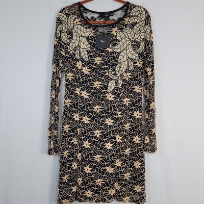 Ryu Anthropologie Mesh Floral Embroidered Dress size L Black Fairy Grunge,  New
