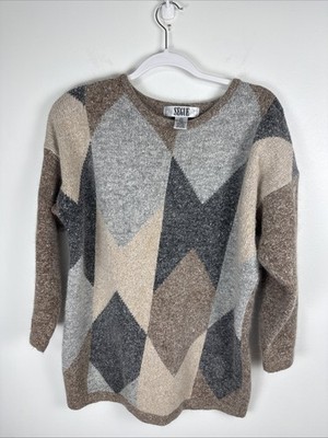 VTG 90s Segue Argyle Geometric Silk Blend Tan Earthy Muted Academia Sweater 1X