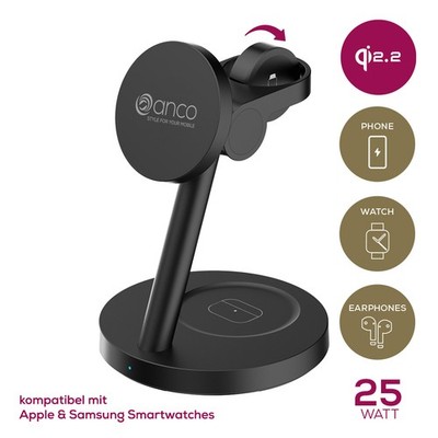 3in1 Wireless Charger 25W Qi2.2 Ladestation f. Apple & Samsung Watch