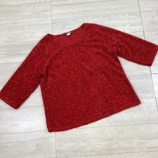 Nick & Sarah Plus Sweater Red Sparkle Tinsel 3/4 Sleeve USA Made Women’s 2X