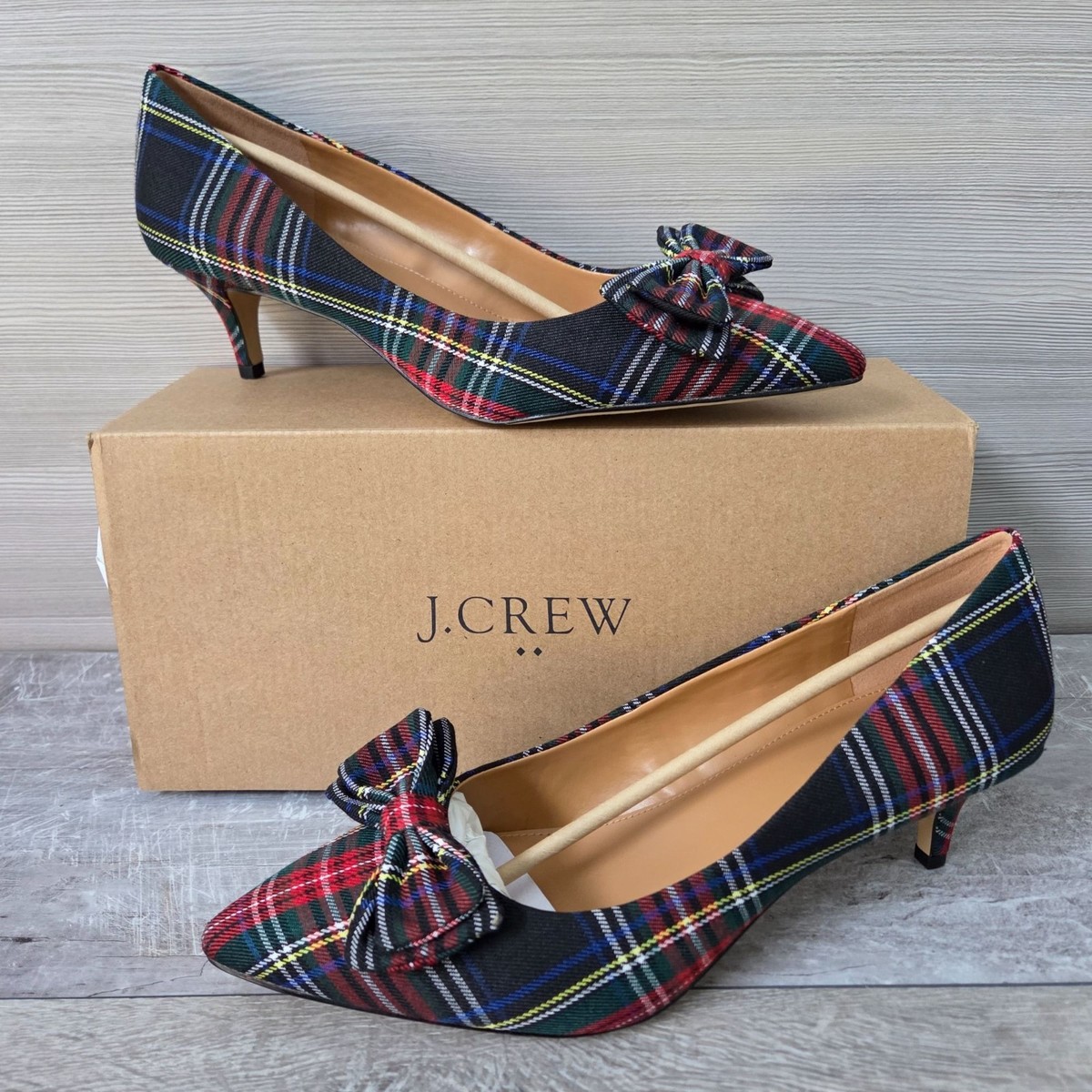 J Crew Pumps Green Wool Plaid Brown Velvet Trim Bow Pointy Toe 3 Inch Heel Sz 9 Sylvie Bow Kitten Heel Pumps - Solstice Plaid | Talbots main image 3