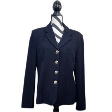 St. John Vintage Classic black Wool Blend Knit Sz 12 Button Front Blazer Jacket