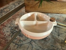 Hankscraft Ceramic Baby Food Warmer, Pink White 3-Section with Cork, 1940s 50s
