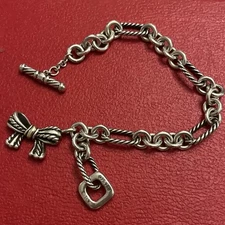 David Yurman Sterling & 18K Cable Classics Bow Bracelet 7-7.5 Inch