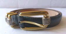 Brighton Classics Black Snake Print Leather Belt Gold Silver Buckle Medium 30