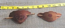 Set Of 2 Vintage Leather Hair Barrette Tooled Floral Design & Stick 1970’s Lot