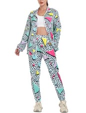 80s 90s Outfit Sets for Women Color Block 2 Piece Tracksuit Windbreaker Jacke...