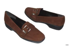 STUART WEITZMAN brown suede logo buckle flats shoes loafers Boytoy new