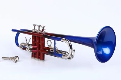 NEU Blau Rot Nickel BB KEYS TROMPETENFREIES HARTSCHALENKOFFER MUNDSTÜCK