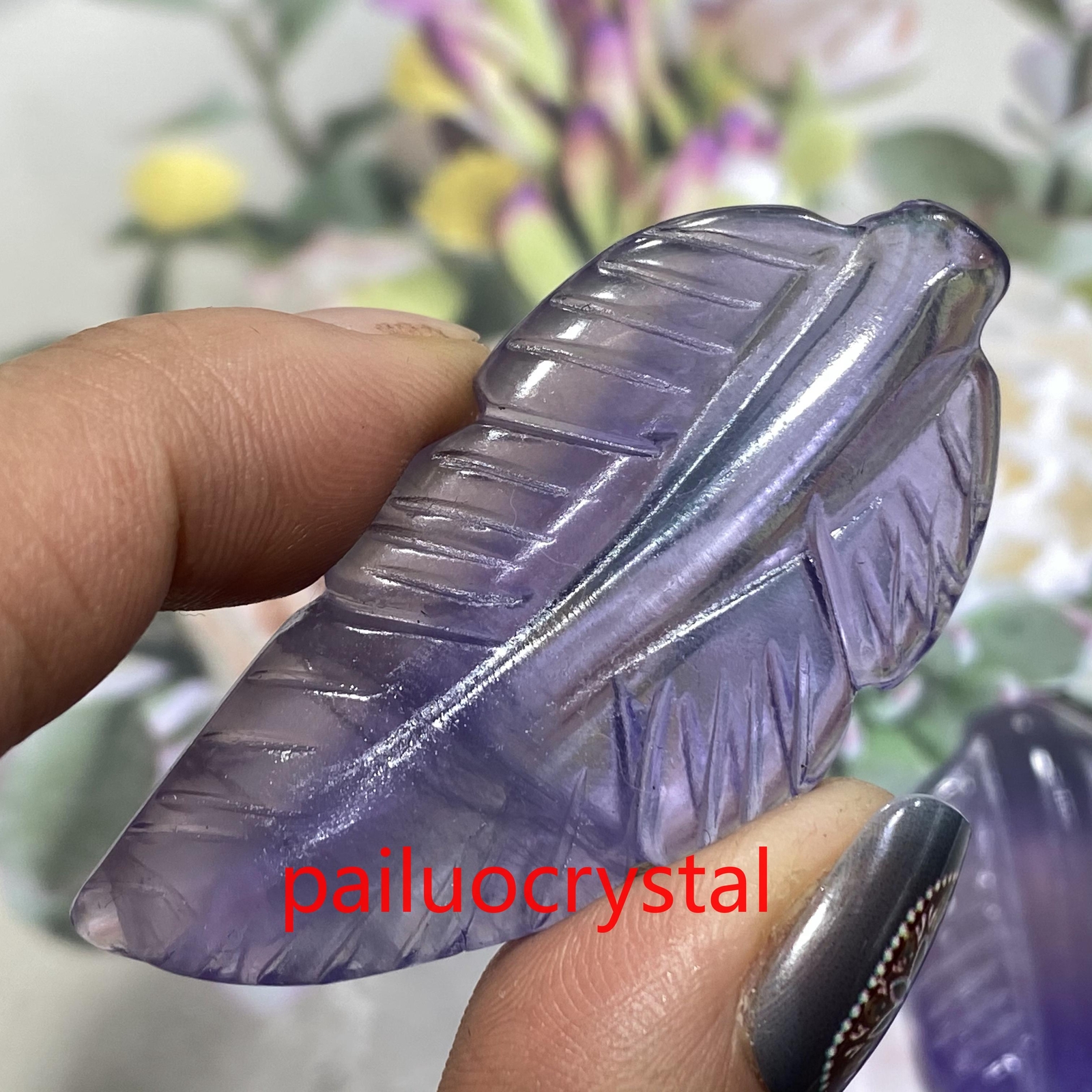 Natural Purple Fluorite Leaf Carved Quartz Crystal Skull Pendant Gem 2.1 Inch