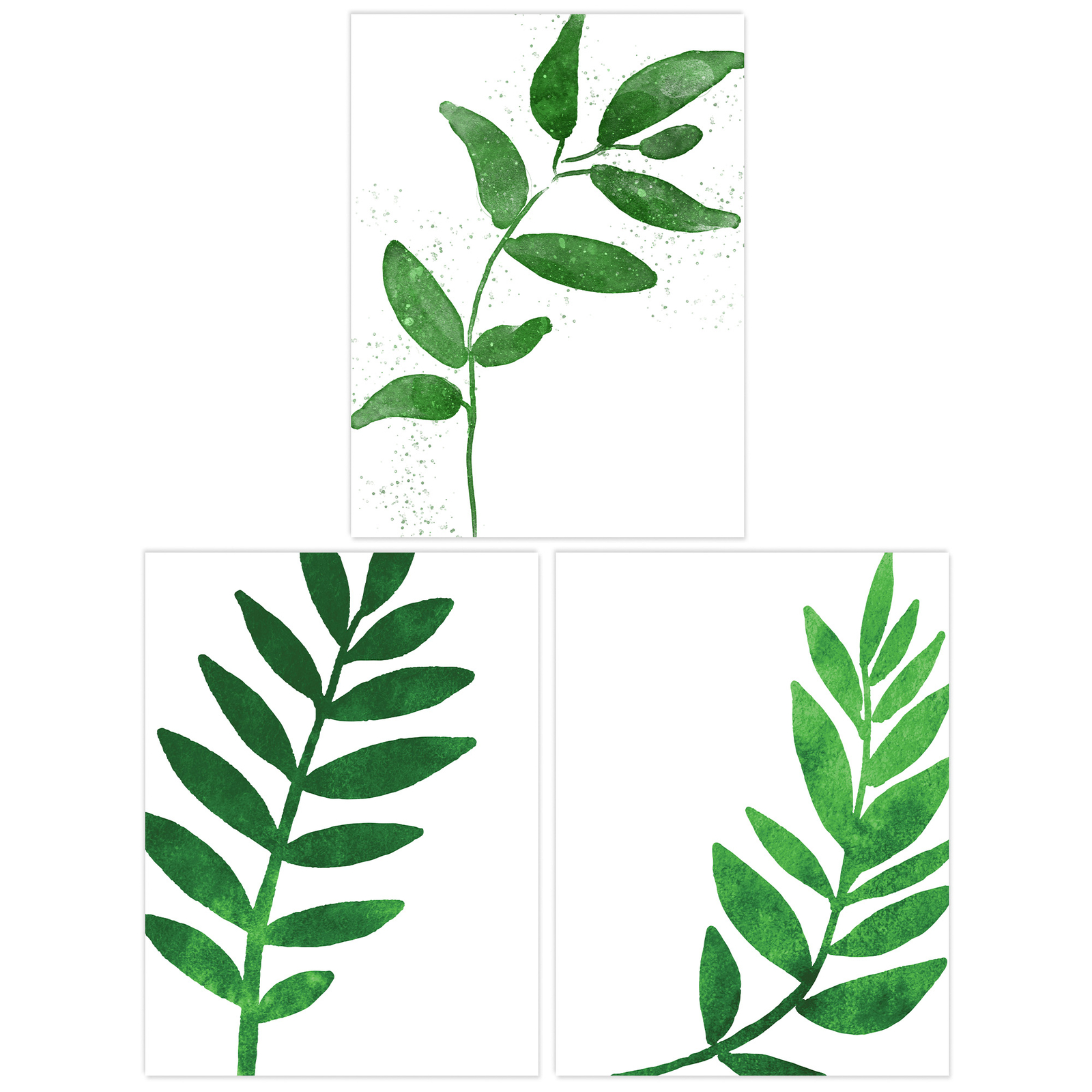 Pack of 3 Plant Leaf Foliage Green Watercolour Unframed Art Prints Set A4