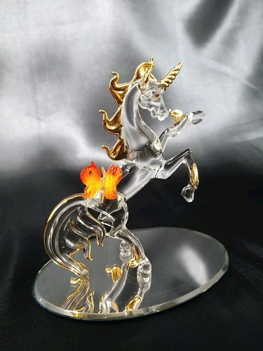 Einhornfigur handgeblasenes Glas Golddetail Goldspiegel Basisfigur Schmetterling - Bild 3 von 11