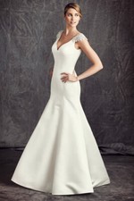 Ella Rosa Wedding Dress 8 10 12 Ivory Satin Mermaid Ball Gown Modern Cap Sleeves