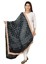 Women's Jaipuri Rajasthani Art Silk Polka Dots Printed Bandhani Bandhej Dupatta