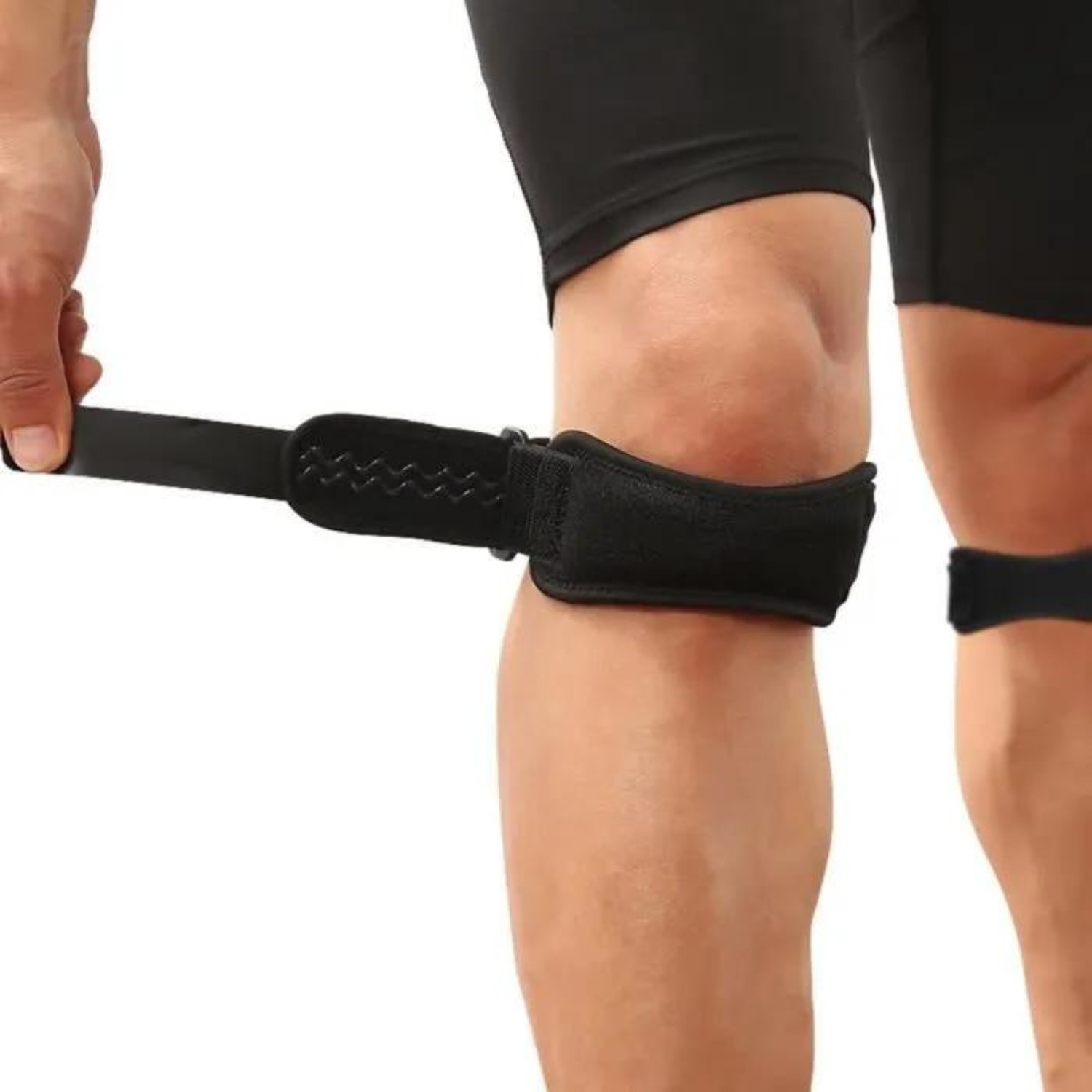 Genouillère pour rotule douloureuse avec bande silicone réglable anti-glisse