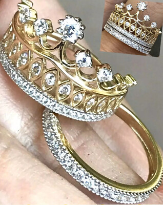 Sale GOLd Crown princess queen tiara Ring Band 2 set 14K Anos Quince 7 ask 6 8