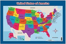 USA Map for Kids - United States Wall/Desk Map 18 X 26 Laminated 