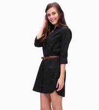 $188. NWT SPLENDID SzL BUTTON FRONT LONG SLEEVE CRISP COTTON SHIRT DRESS BLACK 