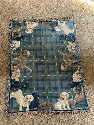 Vintage Dog Throw: Labs Labrador Blanket Green Plaid Collectible For Dog Lovers