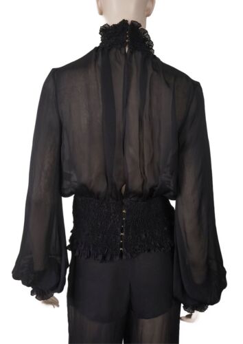 Vintage ROBERTO CAVALLI Gr. 42 transparente Seide Chiffon Schlitz vorne und hinten gerafft Bluse - Bild 2 von 4